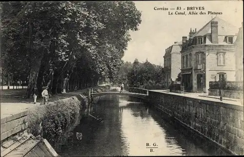 Ak Brives Corrèze, Le Canal, Allee des Platanes