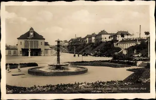 Ak Glauchau in Sachsen, Oswald Seyfert Park, Bahnhof