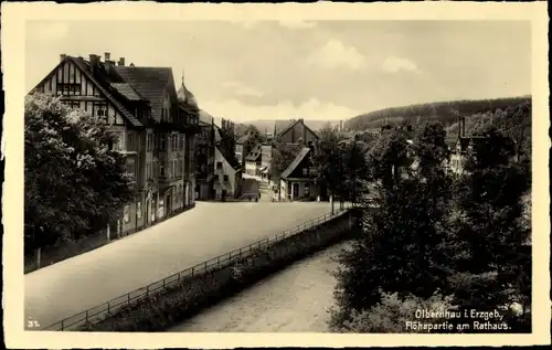 Ak Olbernhau im Erzgebirge, Flöhapartie am Rathaus