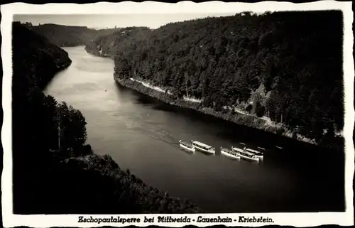 Ak Lauenhain Mittweida in Sachsen, Zschopautalsperre, Blick hinab zu den Salondampfern