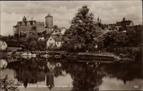 Ak Zschopau im Erzgebirge Sachsen, Partie am Schloss, Fluss