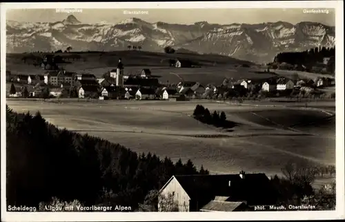 Ak Scheidegg Allgäu, Panorama mit Vorarlberger Alpen