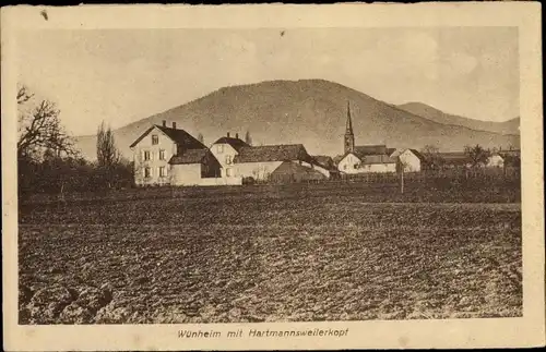 Ak Wuenheim Wünheim Haut Rhin, Panorama vom Ort und Hartmannsweilerkopf