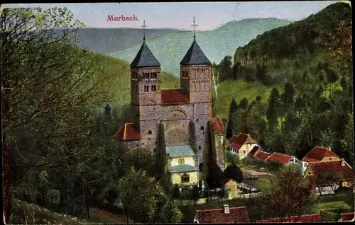 Ak Murbach Haut Rhin, Kirche, Panorama vom Ort