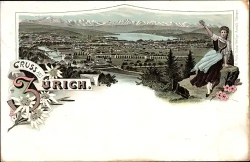 Litho Zürich Stadt Schweiz, Panorama