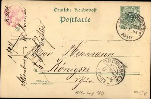 Ganzsachen Ak Altenburg in Thüringen, Deutsche Reichspost Postkarte, P 20