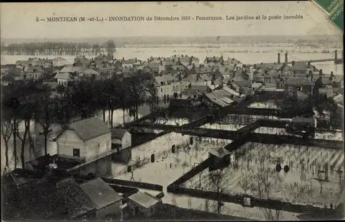 Ak Montjean Maine et Loire, Panorama, Überschwemmung