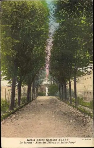 Ak Issy les Moulineaux Hauts de Seine, Ecole Saint Nicolas, Le Jardin, Allee des Tilleuls