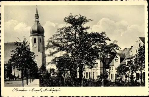 Ak Olbernhau im Erzgebirge, Marktplatz, Kirche