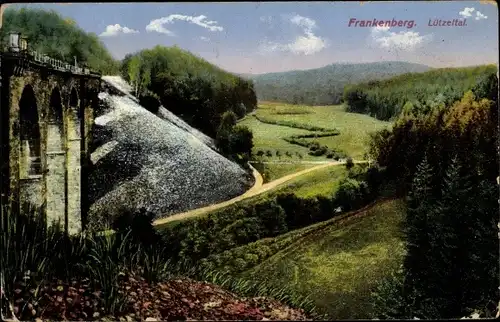 Ak Frankenberg an der Zschopau, Blick ins Lützeltal, Eisenbahnviadukt