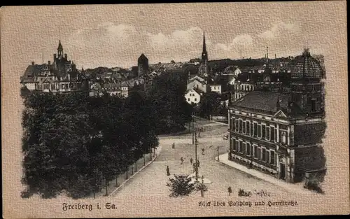 Ak Freiberg im Kreis Mittelsachsen, Blick über Postplatz und Hornstraße
