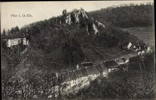 Ak Pfirt Elsass Haut Rhin, Vue générale, chateau, ruines