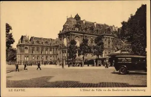 Ak Le Havre Seine Maritime, L'Hotel de Ville vu du Boulevard de Strasbourg