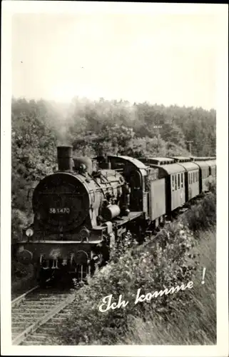 Ak Ich komme, Dampflok in voller Fahrt, Tender 38 1470