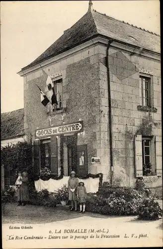 Ak La Bohalle Maine-et-Loire, Rue Cendreuse, maison Docks du Centre, Décors pour la Procession