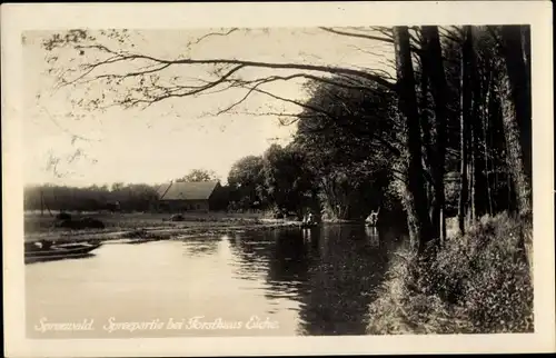 Ak Lübbenau im Spreewald, Spreepartie bei Forsthaus Eiche