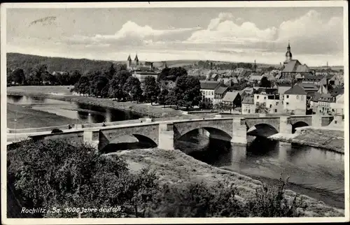 Ak Rochlitz Sachsen, Blick auf den Ort, Brücke, Kirche