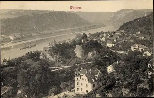 Ak Stadt Wehlen an der Elbe Sachsen, Ort aus der Vogelschau