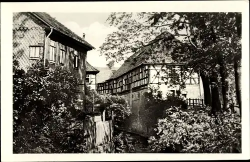 Ak Suhl in Thüringen, Teilansicht, Fachwerkhaus