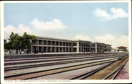 Ak Needles Kalifornien USA, El Garces Santa Fe Hotel, Gleise