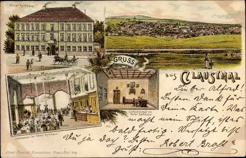 Litho Clausthal Zellerfeld im Oberharz, Hotel Rathaus, Speisesaal, Goethezimmer