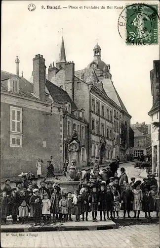 Ak Baugé Maine et Loire, Place et Fontaine du Roi Rene