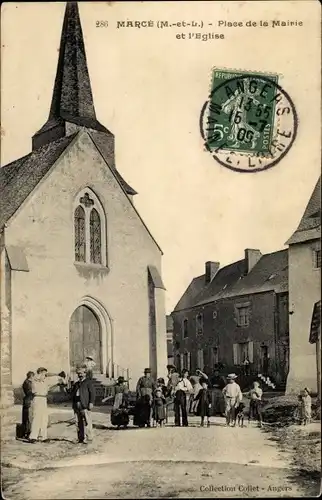 Ak Marcé Maine et Loire, Place de la Mairie et l'Eglise