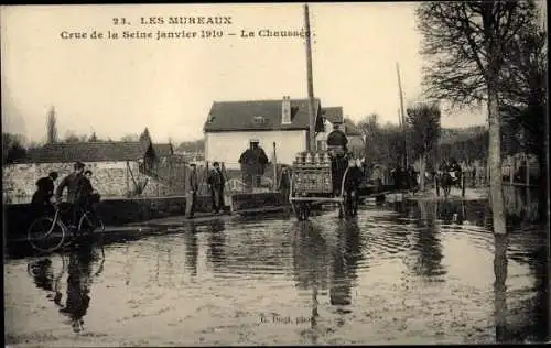 Ak Les Mureaux Yvelines, Crue de la Seine, 1910, La Chaussee