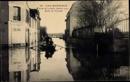 Ak Les Mureaux Yvelines, Crue de la Seine, 1910, Route de Verneuil