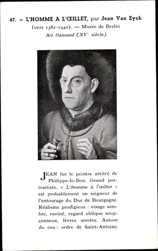 Künstler Ak Van Eyck, Jean, L'Homme a l'Oeillet, Portrait von einem Mann