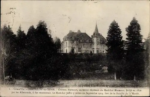 Ak Châtillon sur Seine Côte d’Or, Chateau du Marechal Marmont, Brule en 1870