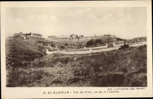 Ak El Hammam Marokko, Vue du Poste, en bas le Cimetiere