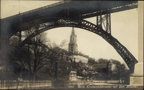 Ak Bern Stadt Schweiz, Kirchenfeldbrücke mit dem Münster