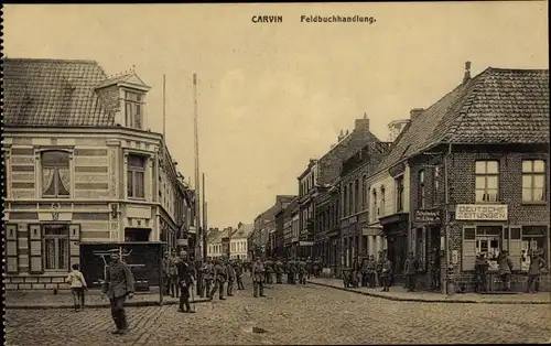 Ak Carvin Pas de Calais, Straßenpartie, Feldbuchhandlung