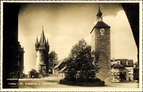 Ak Lindau am Bodensee Schwaben, Diebsturm, Peterskirche