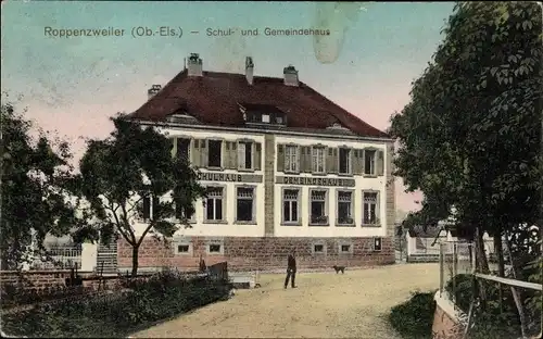 Ak Roppentzwiller Roppenzweiler Elsass Haut Rhin, Schule, Gemeindehaus