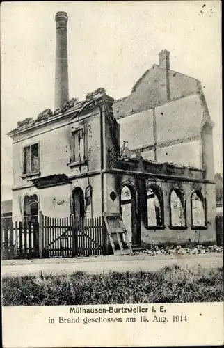 Ak Burtzweiler Mulhouse Mülhausen Elsass Haut Rhin, Kriegszerstörungen, I. WK