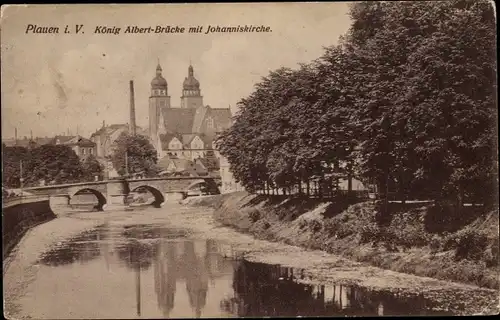 Ak Plauen im Vogtland, König Albert Brücke, Johanniskirche