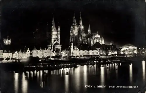 Ak Köln am Rhein, Total, Abendbeleuchtung