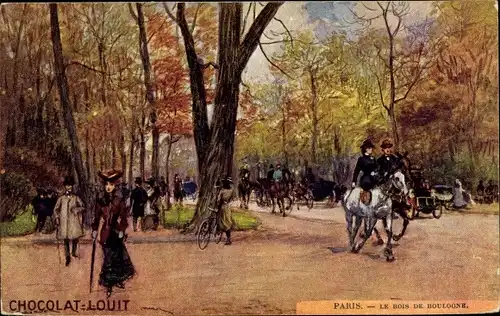 Künstler Ak Paris, Le Bois de Boulogne, Promenade, Reiter, Kutschen