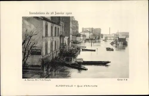 Ak Alfortville Val de Marne, Quai, Inondations 1910, Hochwasser