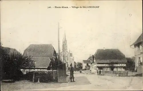Ak Ballersdorf Elsass Haut Rhin, Blick auf den Ort, Kirche