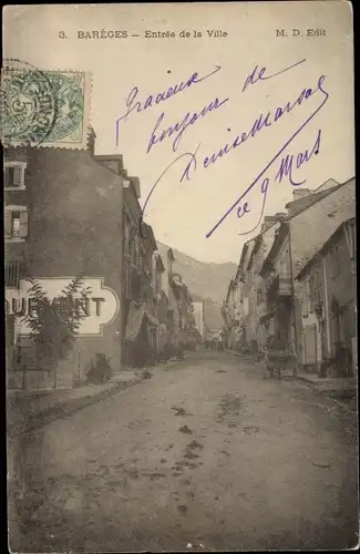Ak Barèges Hautes Pyrénées, Entrée de la Ville