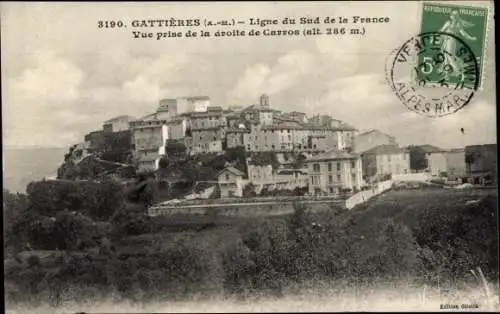 Ak Gattières Alpes-Maritimes, Vue prise de la droite de Carros
