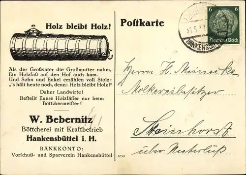 Ak W. Bebernitz, Böttcherei mit Kraftbetrieb in Hakensbüttel