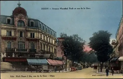 Ak Dijon Côte d'Or, Avenue Marechel Fock et rue de la Gare