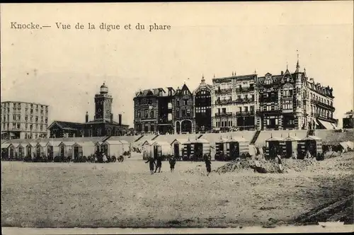 Ak Knocke sur Mer Westflandern, Vue de la digue et du phare