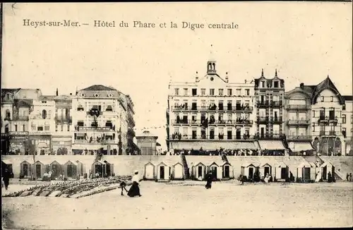 Ak Heyst sur Mer Westflandern, Hotel du Phare et la Digue centrale