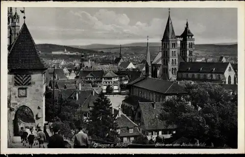 Ak Esslingen am Neckar, Blick von der Neckarhalde, Kirche, Tor