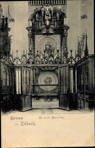 Ak Hansestadt Lübeck, Uhr in der Marienkirche